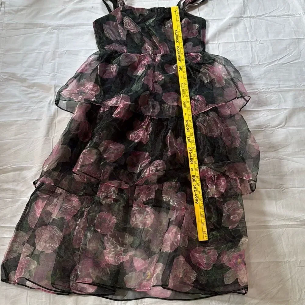 Lulus tiered black floral midi dress size large tie straps whimsigoth fairy dark - Picture 11 of 12